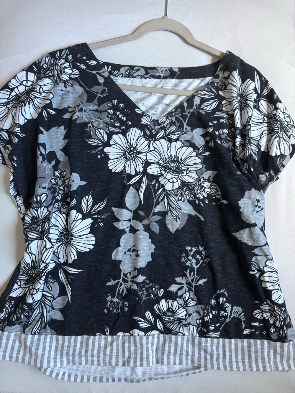 Coldwater Creek XL Floral Cotton Blouse Short Sleeve Top Cottagecore Feminine